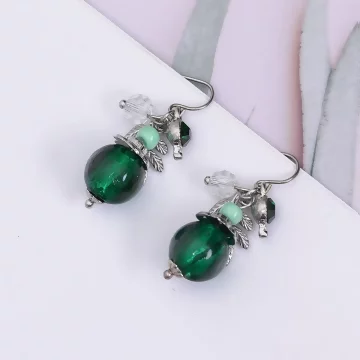 綠琉璃球枝葉&times;吊墜耳勾