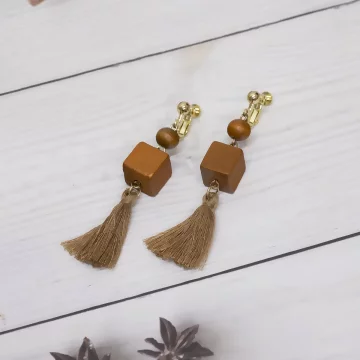 骰子木塊流蘇×螺旋耳夾