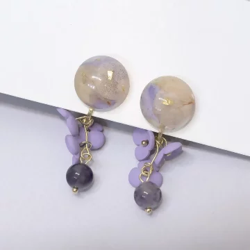 乾燥花瓣金箔紫丁香&times;螺旋耳夾