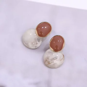 咖色雙橢圓大理石紋×吊墜耳環