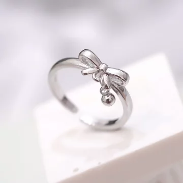 925銀飾&times;蝴蝶結小圓珠&times;開口戒指