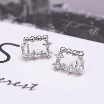 方形鋯鑽框&times;耳環