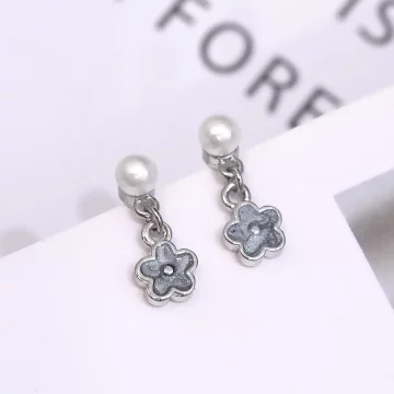 925銀針×珍珠小藍花×吊墜耳環