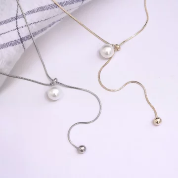 大圓珍珠&times;抽拉式長項鍊&times;共二色