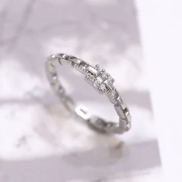 925銀飾&times;晶鑽方框相扣&times;開口戒指