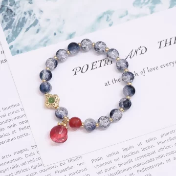 深藍爆晶糖心蜜桃&times;固定式串珠手鍊