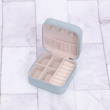 細紋皮革×拉鍊飾品盒×水藍