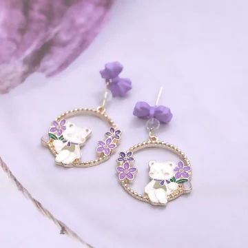 紫花小熊熊&times;吊墜耳環