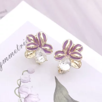 紫花水鑽淚滴&times;螺旋耳夾