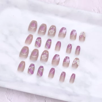 紫晶靈動蝴蝶亮面×穿戴式手指甲片×二十四入