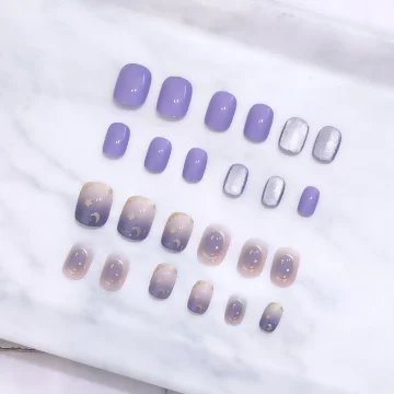 紫色浪漫星月亮面×穿戴式手指甲片×二十四入