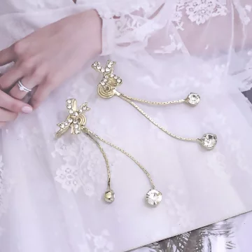 金色蝴蝶結晶鑽&times;U型耳夾