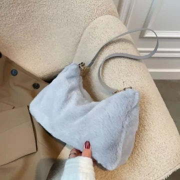 毛絨小單肩×肩背袋×灰色