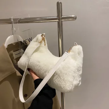 毛絨小單肩×肩背袋×白色
