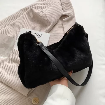 毛絨小單肩×肩背袋×黑色