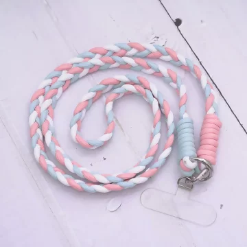 撞色麻花辮×手機斜背雙勾掛繩×粉藍