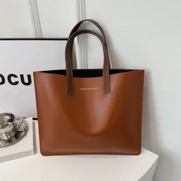 簡約皮革小手提&times;手提袋&times;棕色