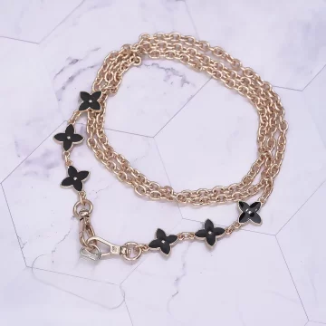 黑白精品老花×手機斜背雙勾掛繩×黑色