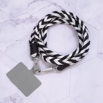 拼色麻花辮子×手機斜背雙勾掛繩×黑色