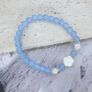 海藍寶典雅山茶花×固定式串珠手鍊