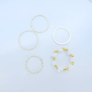 白金米珠×五套件戒指組×金色