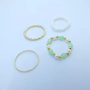 宮廷湖水綠珍珠串×四套件戒指組