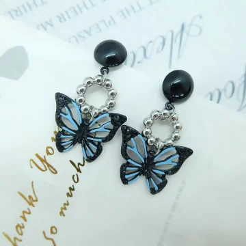 湛藍黑蝴蝶&times;吊墜耳環