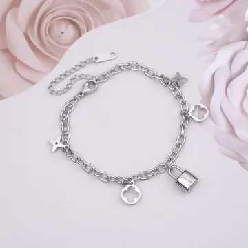 316鋼飾&times;心鎖印花 &times;手鍊&times;銀色