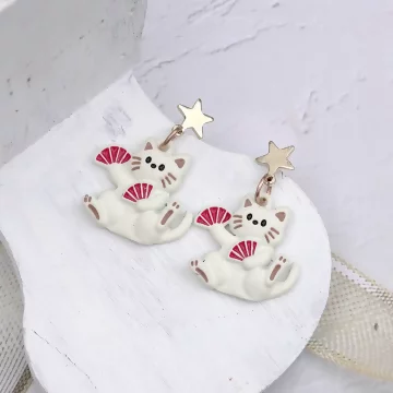 舞扇的吉祥貓×吊墜耳環