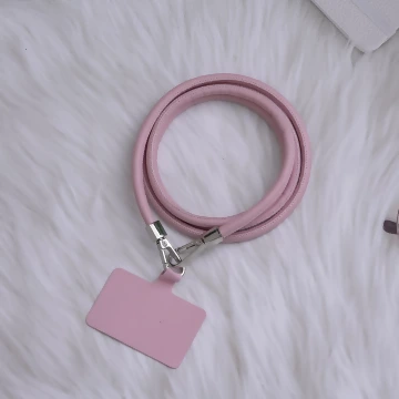 單色簡約皮革&times;手機斜背雙勾掛繩&times;粉紅