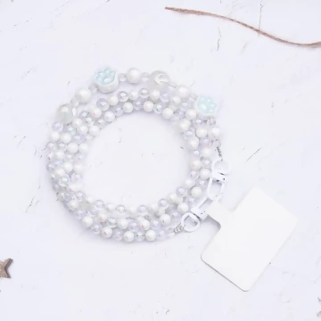 萌貓手掌糖果圓珠×手機斜背雙勾掛繩×白色