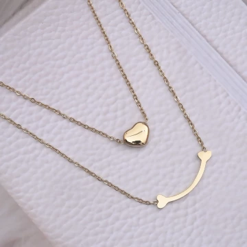 316鋼飾&times;雙層微笑小桃心&times;鎖骨項鍊&times;金色