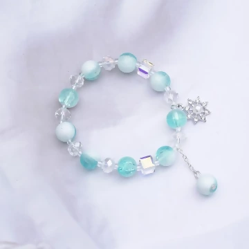 雪花珍珠冰裂紋琉璃×固定式串珠手鍊