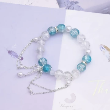 水波湛藍爆花晶×固定式串珠手鍊