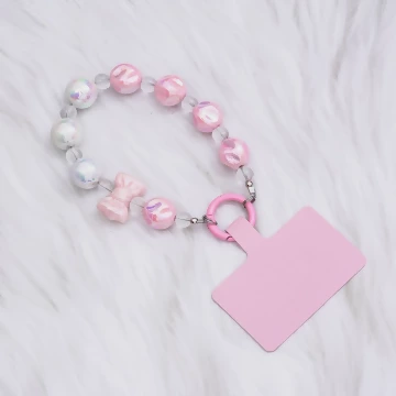 皺皺球撞色糖果×手機腕帶掛繩×粉紅