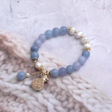 海藍寶福袋流蘇&times;固定式串珠手鍊