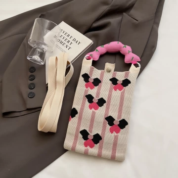 甜甜圈提把針織包×條紋蝴蝶結