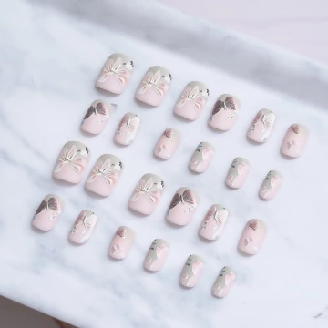 粉嫩浮雕蝴蝶霧面&times;穿戴式手指甲片&times;二十四入