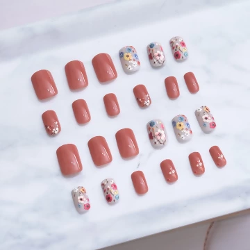 清新彩繪田園小花亮面×穿戴式手指甲片×二十四入