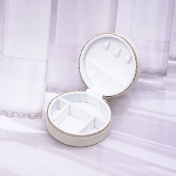 圓形植絨×拉鍊飾品盒×米白