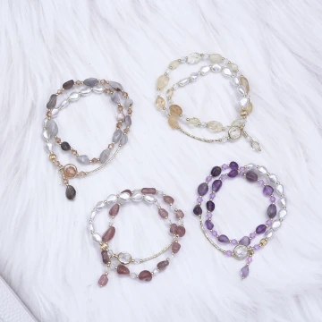 雙層巴洛克晶石珍珠×固定式串珠手鍊×共四色