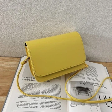 簡約純素面不對稱背帶&times;斜背包&times;黃色