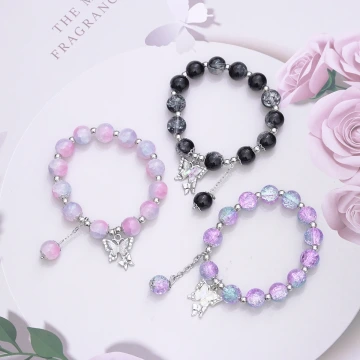 漸變冰裂蝴蝶琉璃×固定式串珠手鍊×共三色