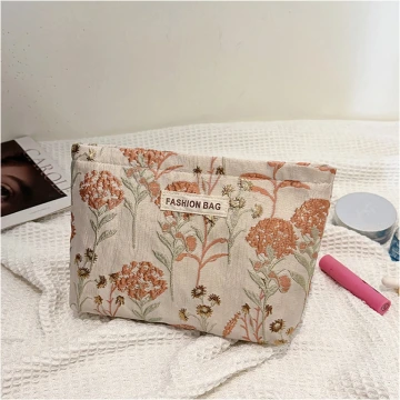花朵刺繡奶油包&times;化妝包&times;粉紅