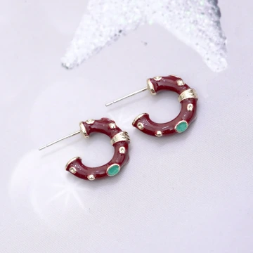 安可拉紅琺瑯滴釉C字&times;吊墜耳環