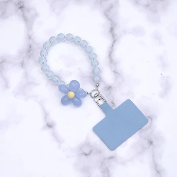 果凍小花朵×手機手提吊飾掛繩×藍色