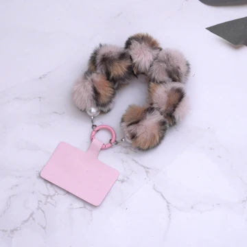 毛絨豹紋&times;手機腕帶掛繩&times;粉紅