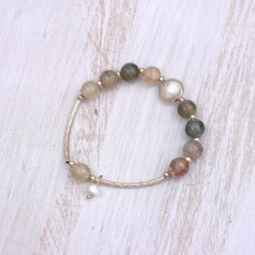 暖駝彎管珍珠琉璃×固定式串珠手鍊