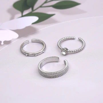 點點紋寬窄鋯鑽&times;三套件戒指組&times;銀色