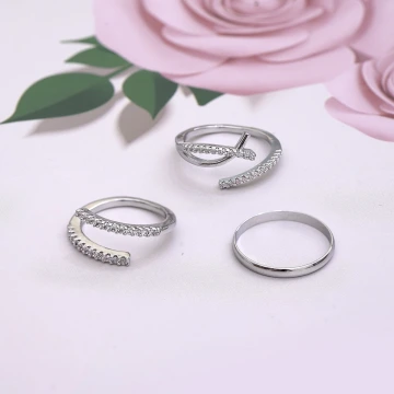 線條晶鑽指環&times;三套件戒指組&times;銀色